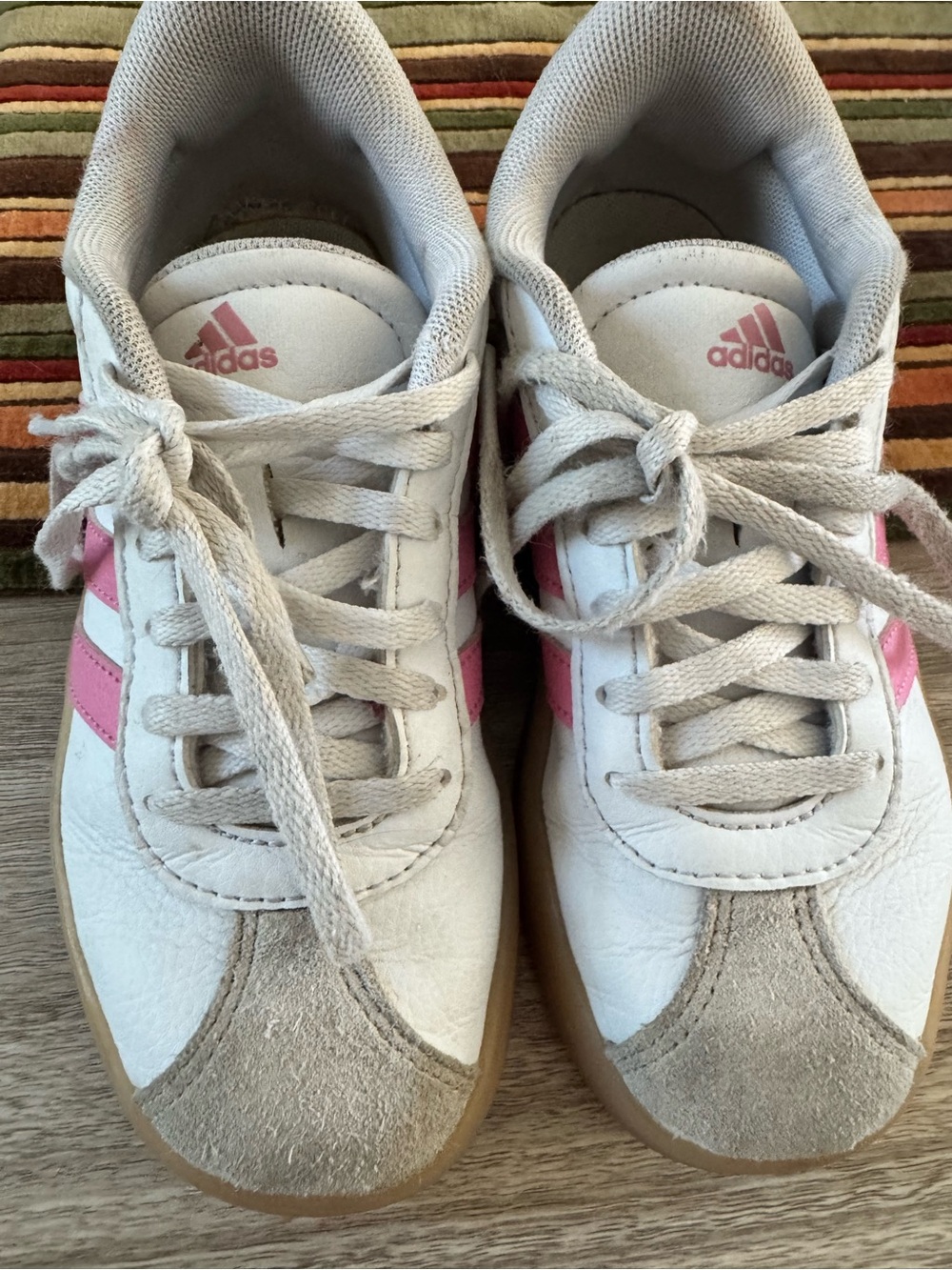 adidas White Sneakers with Pink Stripes - Girls Casual Trainers